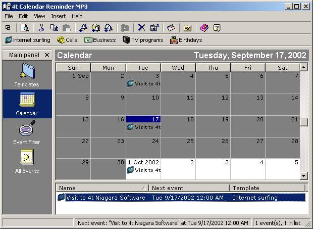 4t Calendar Reminder MP3 - Organize events in a MS Outlook-like calendar