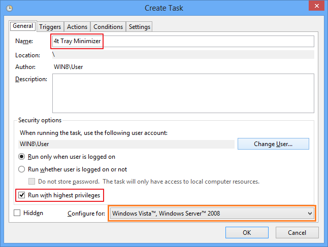 Run 4t Tray Minimizer with administrative rights at Windows startup by  using Task Scheduler (Windows 10/8/7/Vista)